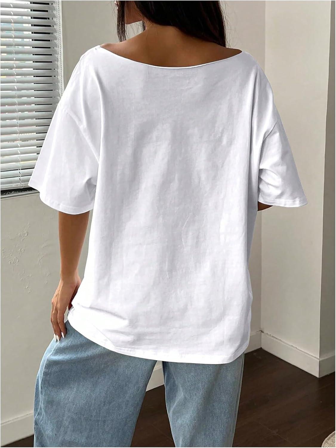 image:imageSOLY HUX Womens Graphic Tees Off The Shoulder Short Sleeve Oversized T Shirt Vintage Summer TopsWhite cherry