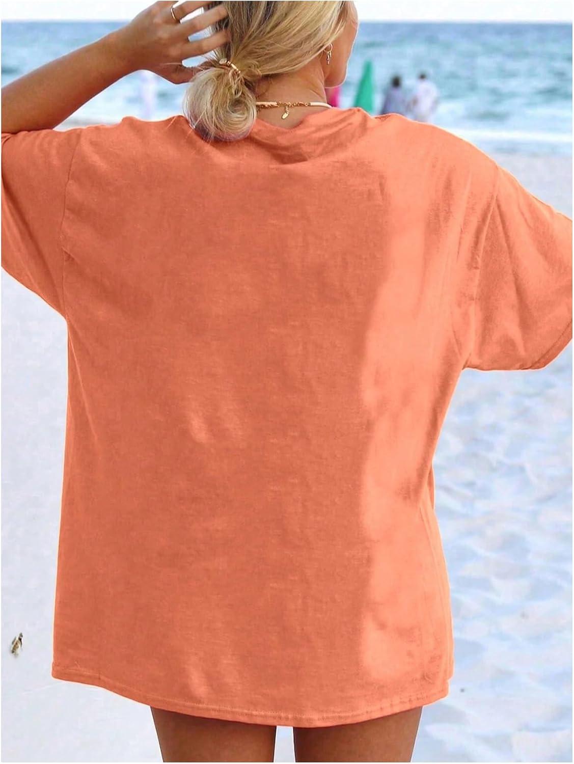 image:imageSOLY HUX Womens Letter Print Graphic Tees Crew Neck Short Sleeve Oversized T Shirt Vintage Summer TopsOrange Letter