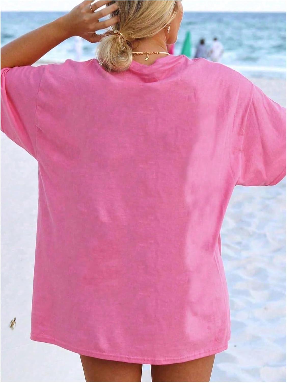 image:imageSOLY HUX Womens Letter Print Graphic Tees Crew Neck Short Sleeve Oversized T Shirt Vintage Summer TopsPink Letter