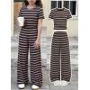 image:imageSOLY HUX Girls Clothes 2 Piece Set Bow Print Short Sleeve T Shirt and Long Pants OutfitsBrown Grey Striped