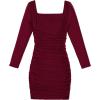 image:imageSOLY HUX Girls Square Neck Long Sleeve Ruched Bodycon Mini DressPlain Burgundy