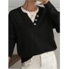 image:imageSOLY HUX Pullover Sweaters for Women Long Sleeve Button Crew Neck 2 in 1 Knitted Oversized TopsPure Black