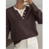 image:imageSOLY HUX Pullover Sweaters for Women Long Sleeve Button Crew Neck 2 in 1 Knitted Oversized TopsPure Brown