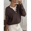 image:imageSOLY HUX Pullover Sweaters for Women Long Sleeve Button Crew Neck 2 in 1 Knitted Oversized TopsPure Brown