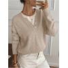image:imageSOLY HUX Pullover Sweaters for Women Long Sleeve Button Crew Neck 2 in 1 Knitted Oversized TopsSolid Apricot