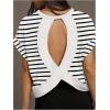 image:imageSOLY HUX Women Open Back Tops Workout Backless Tee Casual Athletic Shirts Short Sleeve Oversized Gym T ShirtMulticoloured Striped