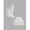 image:imageSOLY HUX Womens 2 Piece Skirt Sets Y2k One Shoulder Tank Tops and Ruffle Layered Mini Skirt Summer Vacation OutfitsPure Apricot