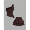 image:imageSOLY HUX Womens 2 Piece Skirt Sets Y2k One Shoulder Tank Tops and Ruffle Layered Mini Skirt Summer Vacation OutfitsPure Coffee Brown