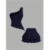 image:imageSOLY HUX Womens 2 Piece Skirt Sets Y2k One Shoulder Tank Tops and Ruffle Layered Mini Skirt Summer Vacation OutfitsPure Royal Blue