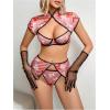 image:imageSOLY HUX Womens 4 Piece Cheongsam Costume Lingerie Set Dragon Print Qipao Cosplay OutfitsPink Floral