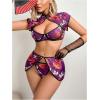 image:imageSOLY HUX Womens 4 Piece Cheongsam Costume Lingerie Set Dragon Print Qipao Cosplay OutfitsPurple Floral