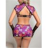 image:imageSOLY HUX Womens 4 Piece Cheongsam Costume Lingerie Set Dragon Print Qipao Cosplay OutfitsPurple Floral