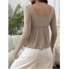 image:imageSOLY HUX Womens Babydoll Tops Long Sleeve Henley Shirts Cute Square Neck Coquette Peplum TopCoffee Brown