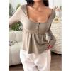 image:imageSOLY HUX Womens Babydoll Tops Long Sleeve Henley Shirts Cute Square Neck Coquette Peplum TopCoffee Brown