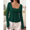 image:imageSOLY HUX Womens Babydoll Tops Long Sleeve Henley Shirts Cute Square Neck Coquette Peplum TopDark Green