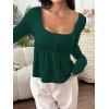 image:imageSOLY HUX Womens Babydoll Tops Long Sleeve Henley Shirts Cute Square Neck Coquette Peplum TopDark Green