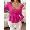 image:imageSOLY HUX Womens Babydoll Tops Long Sleeve Henley Shirts Cute Square Neck Coquette Peplum TopHot Pink