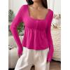 image:imageSOLY HUX Womens Babydoll Tops Long Sleeve Henley Shirts Cute Square Neck Coquette Peplum TopHot Pink