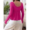 image:imageSOLY HUX Womens Babydoll Tops Long Sleeve Henley Shirts Cute Square Neck Coquette Peplum TopHot Pink