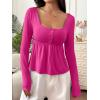 image:imageSOLY HUX Womens Babydoll Tops Long Sleeve Henley Shirts Cute Square Neck Coquette Peplum TopHot Pink