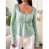 image:imageSOLY HUX Womens Babydoll Tops Long Sleeve Henley Shirts Cute Square Neck Coquette Peplum TopMint Green