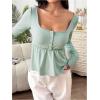 image:imageSOLY HUX Womens Babydoll Tops Long Sleeve Henley Shirts Cute Square Neck Coquette Peplum TopMint Green