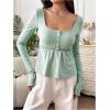 image:imageSOLY HUX Womens Babydoll Tops Long Sleeve Henley Shirts Cute Square Neck Coquette Peplum TopMint Green