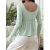image:imageSOLY HUX Womens Babydoll Tops Long Sleeve Henley Shirts Cute Square Neck Coquette Peplum TopMint Green