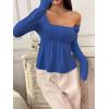 image:imageSOLY HUX Womens Babydoll Tops Long Sleeve Henley Shirts Cute Square Neck Coquette Peplum TopRoyal Blue