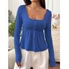 image:imageSOLY HUX Womens Babydoll Tops Long Sleeve Henley Shirts Cute Square Neck Coquette Peplum TopRoyal Blue