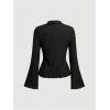 image:imageSOLY HUX Womens Button Down T Shirt Collared V Neck Bell Long Sleeve Casual TopsPure Black