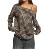 image:imageSOLY HUX Womens Camo TShirts Long Sleeve Cold Shoulder Loose Tee Shirts Vintage StreetwearBrown Camo