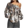 image:imageSOLY HUX Womens Camo TShirts Long Sleeve Cold Shoulder Loose Tee Shirts Vintage StreetwearCoffee Brown