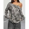 image:imageSOLY HUX Womens Camo TShirts Long Sleeve Cold Shoulder Loose Tee Shirts Vintage StreetwearDark Grey Camo