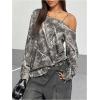 image:imageSOLY HUX Womens Camo TShirts Long Sleeve Cold Shoulder Loose Tee Shirts Vintage StreetwearDark Grey Camo