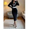 image:imageSOLY HUX Womens Color Block Bodycon Midi Dress Wrap Lapel Collar Long Sleeve Work Office DressesBlack and White