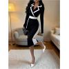 image:imageSOLY HUX Womens Color Block Bodycon Midi Dress Wrap Lapel Collar Long Sleeve Work Office DressesBlack and White