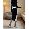 image:imageSOLY HUX Womens Color Block Bodycon Midi Dress Wrap Lapel Collar Long Sleeve Work Office DressesBlack and White