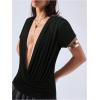 image:imageSOLY HUX Womens Deep V Neck T Shirts Short Sleeve Draped Fitted Sexy Tops Summer Date Night OutfitPlain Black