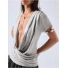 image:imageSOLY HUX Womens Deep V Neck T Shirts Short Sleeve Draped Fitted Sexy Tops Summer Date Night OutfitPlain Grey