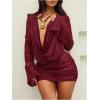 image:imageSOLY HUX Womens Draped Sheer Mesh Beach Mini Dress Deep V Neck Bell Long Sleeve Swimsuit Cover Up BeachwearPure Burgundy