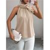 image:imageSOLY HUX Womens Elegant Blouse Ruffle Trim Sleeveless Mock Neck Halter Tank Top Office OutfitPure Apricot