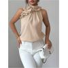 image:imageSOLY HUX Womens Elegant Blouse Ruffle Trim Sleeveless Mock Neck Halter Tank Top Office OutfitPure Apricot
