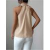 image:imageSOLY HUX Womens Elegant Blouse Ruffle Trim Sleeveless Mock Neck Halter Tank Top Office OutfitPure Apricot