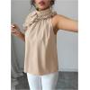 image:imageSOLY HUX Womens Elegant Blouse Ruffle Trim Sleeveless Mock Neck Halter Tank Top Office OutfitPure Apricot