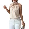 image:imageSOLY HUX Womens Elegant Blouse Ruffle Trim Sleeveless Mock Neck Halter Tank Top Office OutfitPure Khaki