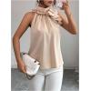 image:imageSOLY HUX Womens Elegant Blouse Ruffle Trim Sleeveless Mock Neck Halter Tank Top Office OutfitPure Khaki