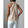 image:imageSOLY HUX Womens Elegant Blouse Ruffle Trim Sleeveless Mock Neck Halter Tank Top Office OutfitPure Khaki