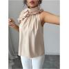 image:imageSOLY HUX Womens Elegant Blouse Ruffle Trim Sleeveless Mock Neck Halter Tank Top Office OutfitPure Khaki