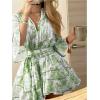 image:imageSOLY HUX Womens Floral Ruffle Mini Dress V Neck 34 Sleeve Flowy Boho Vacation DressesGreen Floral